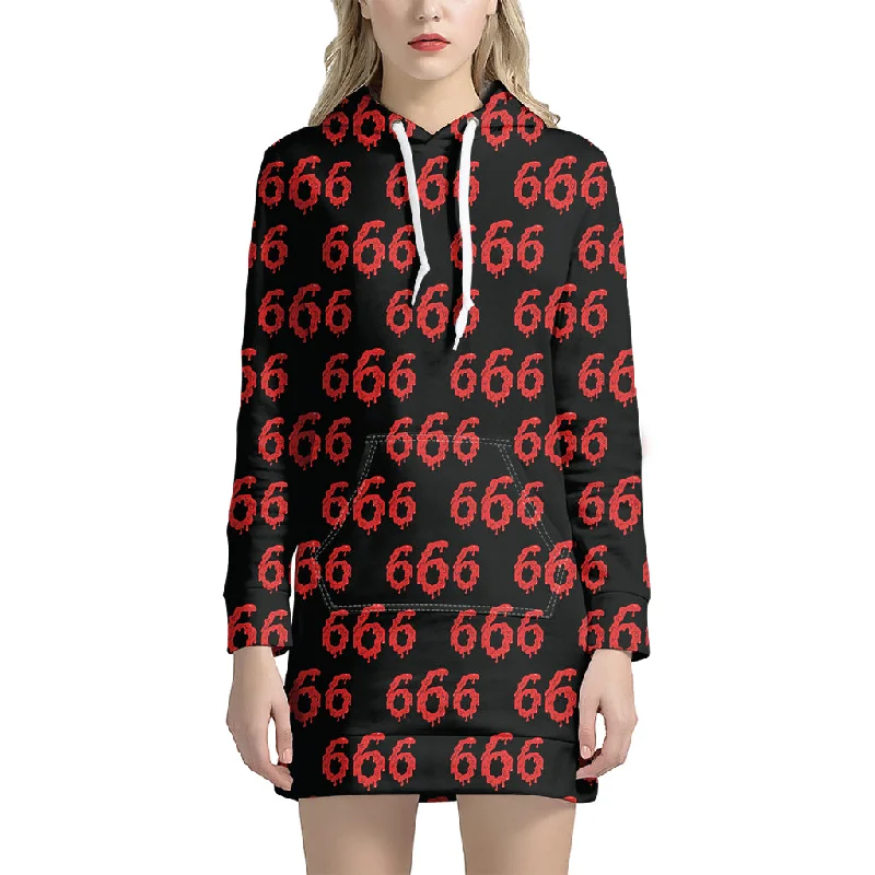 666 Satan Pattern Print Pullover Hoodie Dress