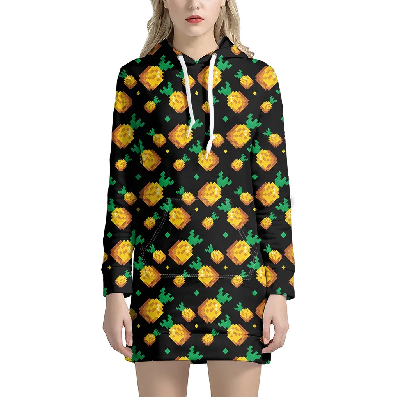 8-Bit Pixel Pineapple Print Pullover Hoodie Dress