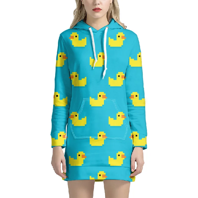 8-Bit Rubber Duck Pattern Print Pullover Hoodie Dress