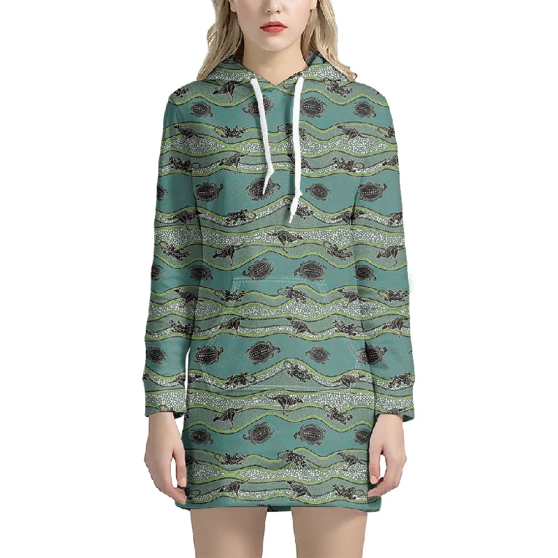 Aboriginal Animals Pattern Print Pullover Hoodie Dress