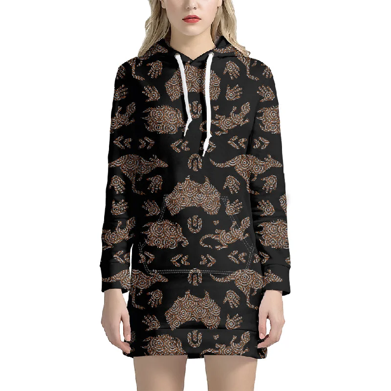 Aboriginal Australian Pattern Print Pullover Hoodie Dress