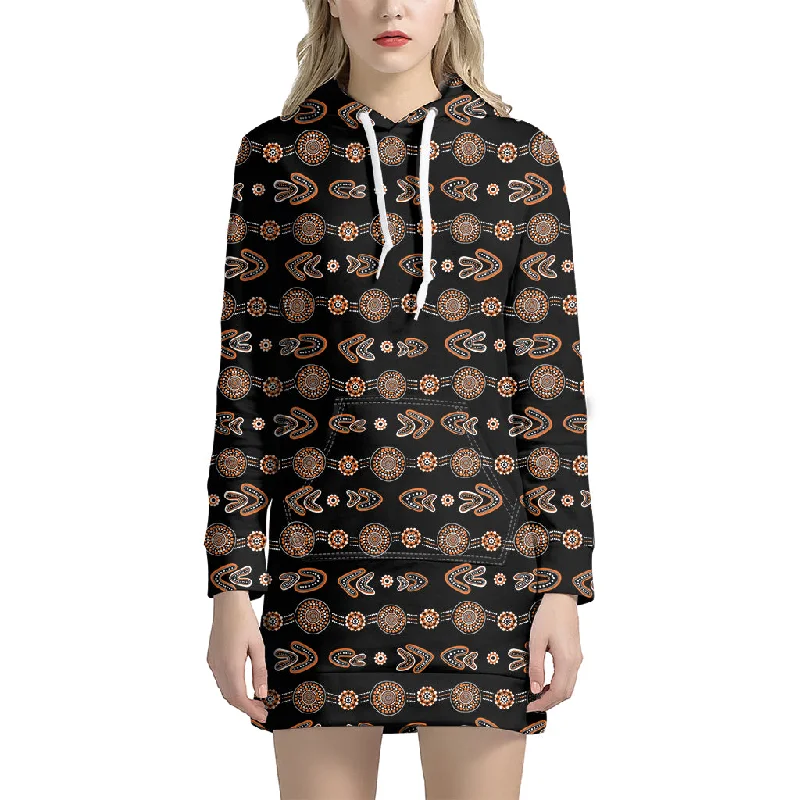 Aboriginal Boomerang Pattern Print Pullover Hoodie Dress