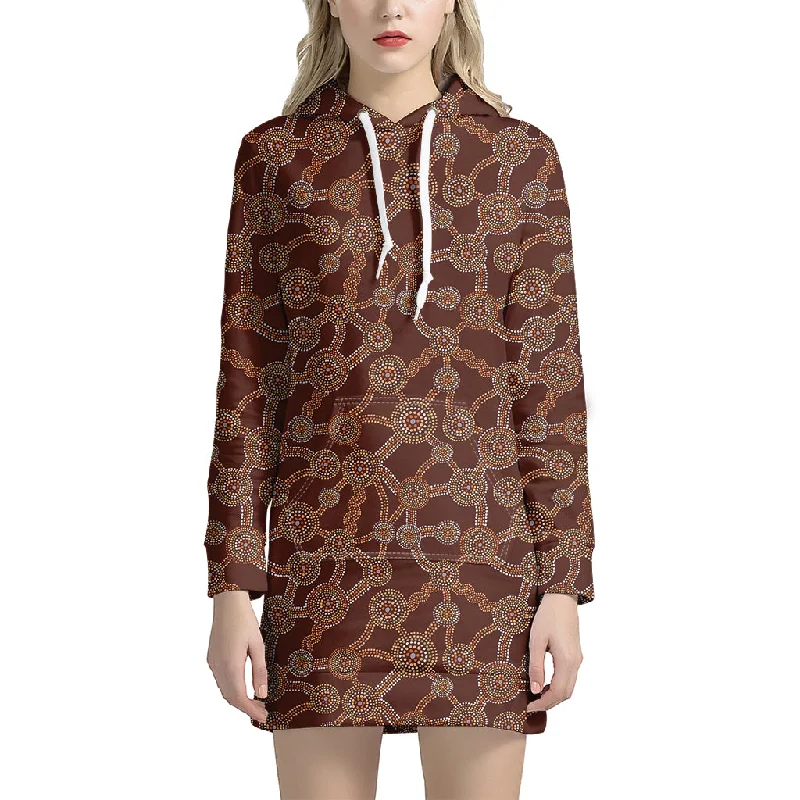 Aboriginal Indigenous Dot Pattern Print Pullover Hoodie Dress
