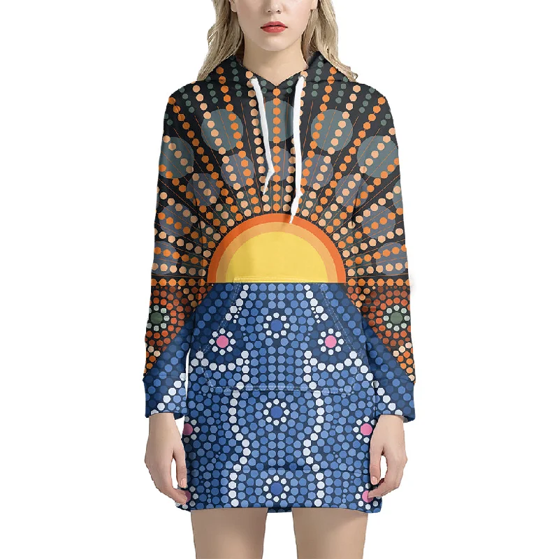 Aboriginal Indigenous Sunset Art Print Pullover Hoodie Dress