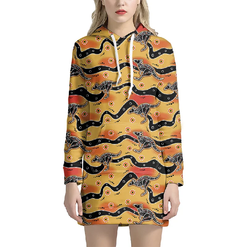 Aboriginal Kangaroo Pattern Print Pullover Hoodie Dress