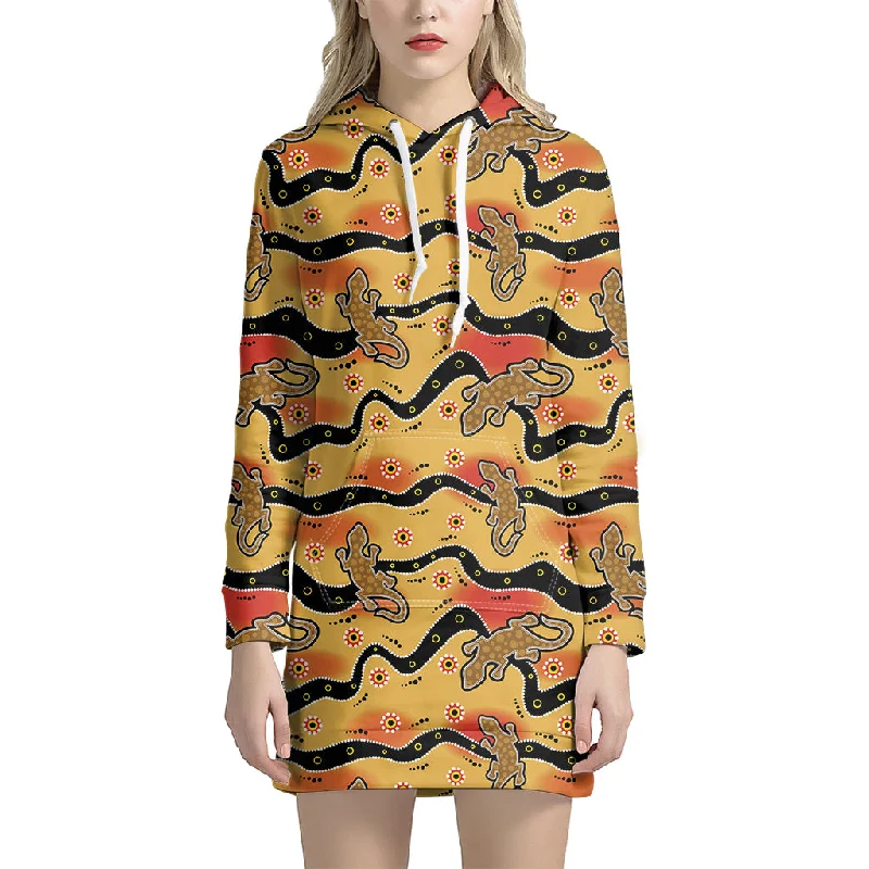 Aboriginal Lizard Pattern Print Pullover Hoodie Dress
