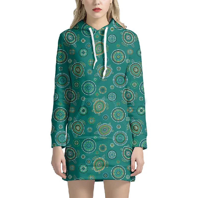 Aboriginal Sea Turtle Pattern Print Pullover Hoodie Dress