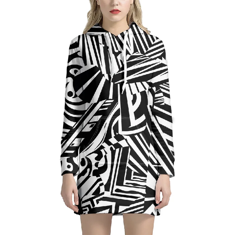 Abstract Dazzle Pattern Print Pullover Hoodie Dress