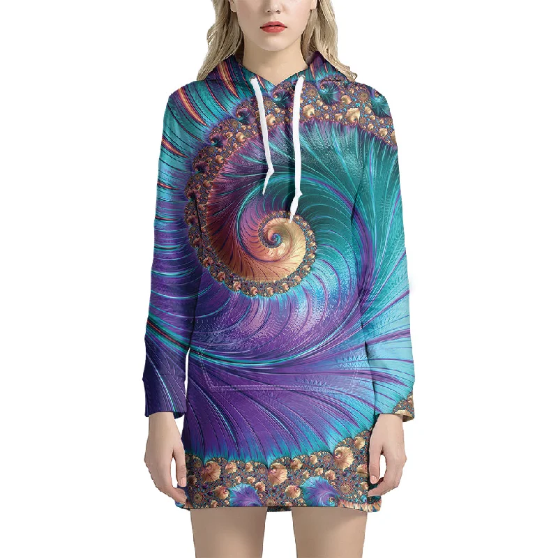 Abstract Fractal Print Pullover Hoodie Dress