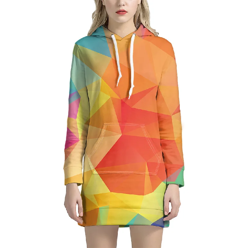 Abstract Polygonal Geometric Print Pullover Hoodie Dress