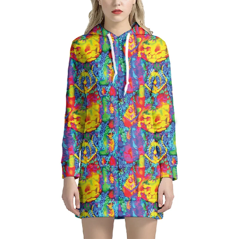 Abstract Psychedelic Print Pullover Hoodie Dress