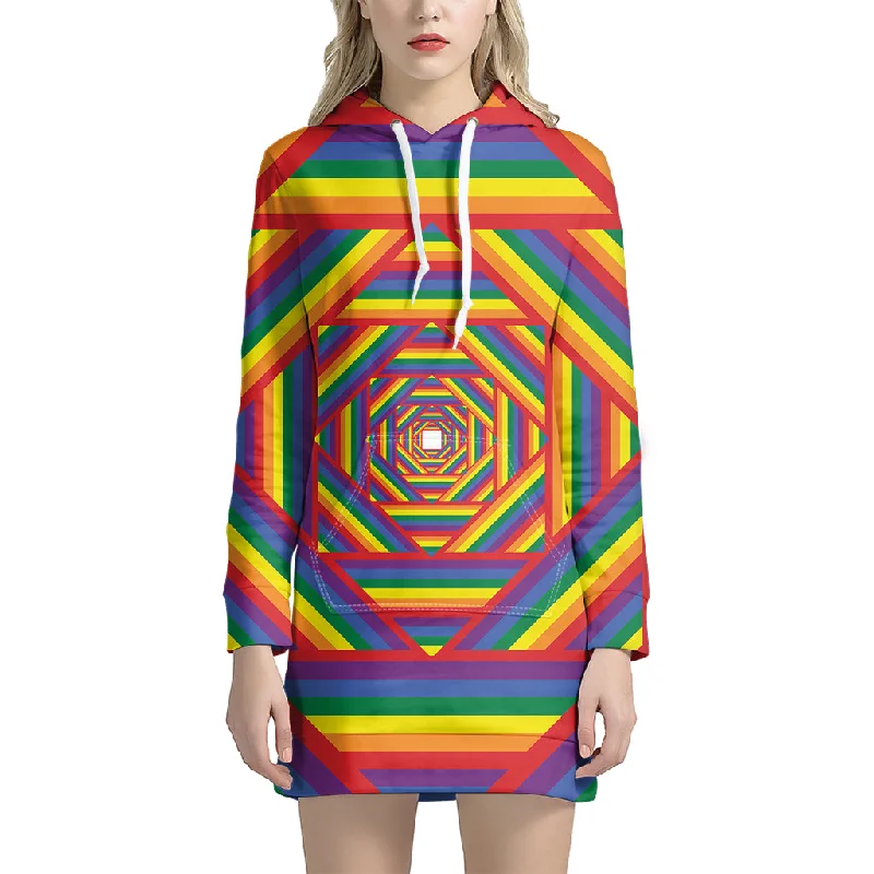 Abstract Rainbow LGBT Stripes Print Pullover Hoodie Dress