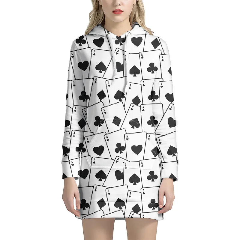 Ace Playing Cards Pattern Print Pullover Hoodie Dress