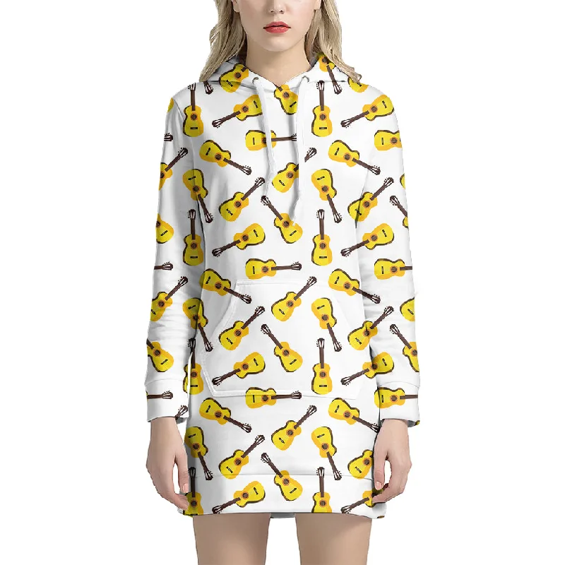Acoustic Guitar Pattern Print Pullover Hoodie Dress