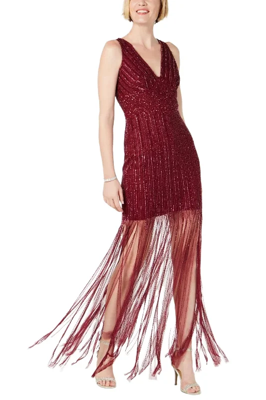 V-Neck Zipper Back Illusion Embellished Mesh Dress