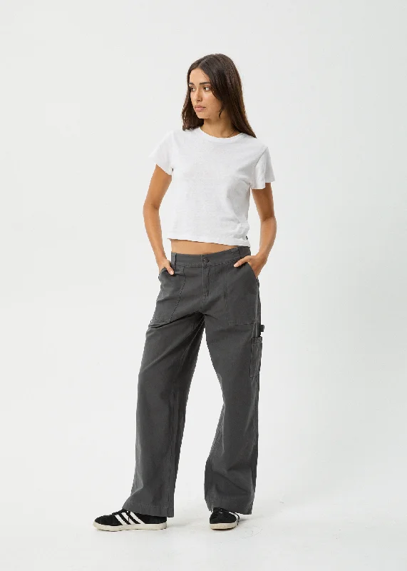 AFENDS Womens Lexi - Low Rise Carpenter Pants - Gunmetal Casual Skinny Fit Pants