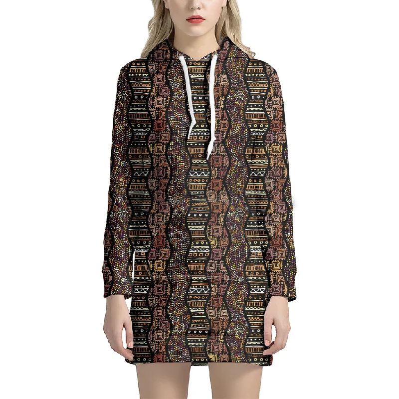 African Afro Inspired Pattern Print Pullover Hoodie Dress