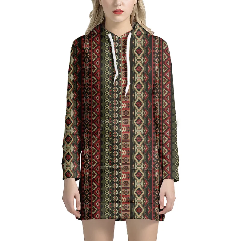 African Ethnic Pattern Print Pullover Hoodie Dress