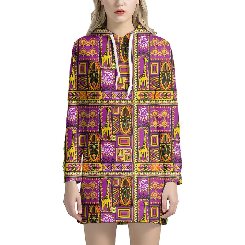 African Ethnic Tribal Inspired Print Pullover Hoodie Dress