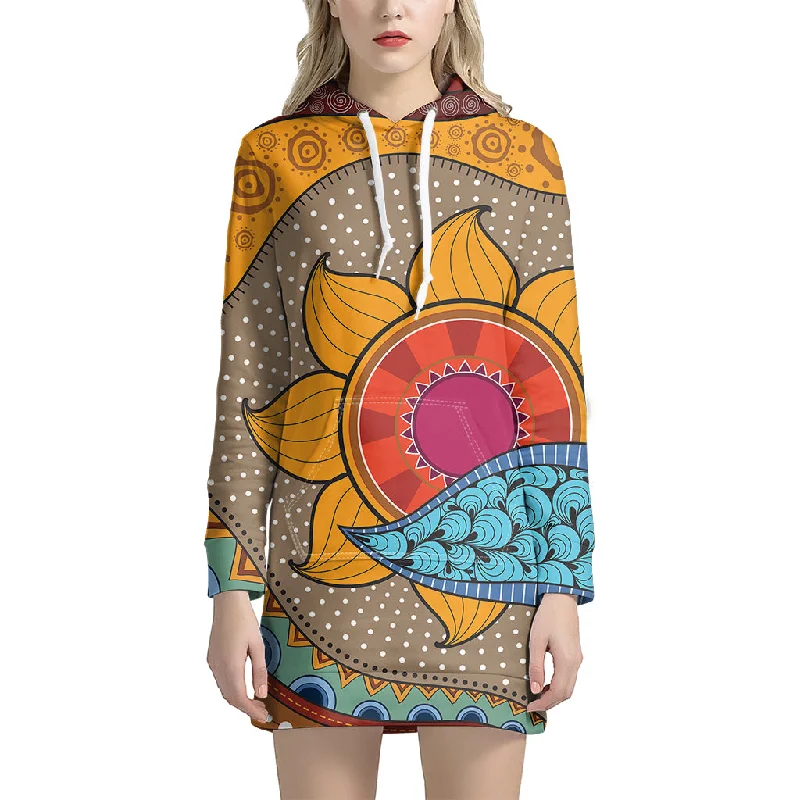 African Sun Print Pullover Hoodie Dress