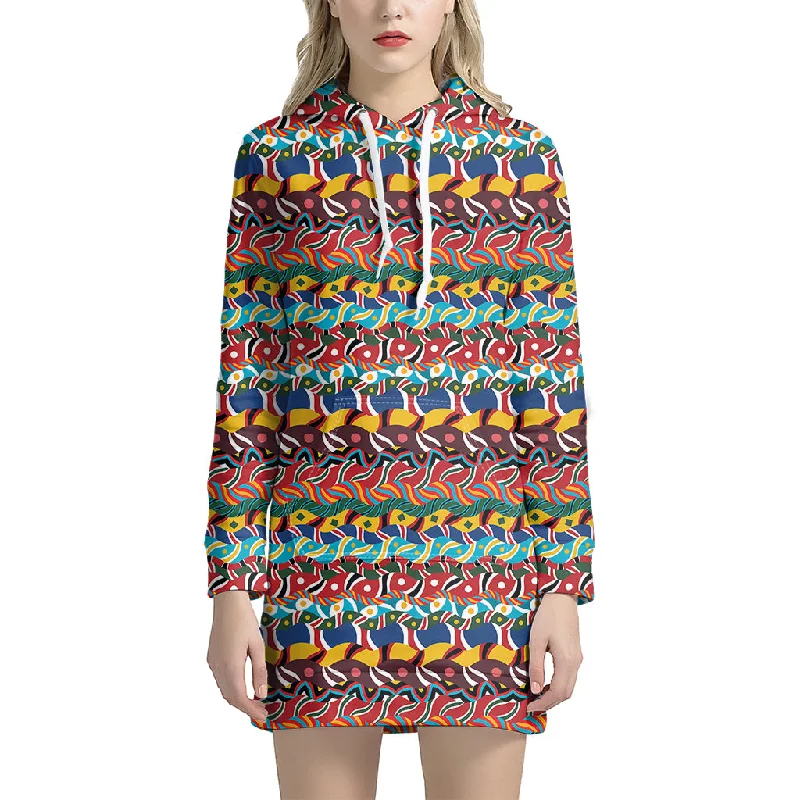 Afro African Ethnic Pattern Print Pullover Hoodie Dress