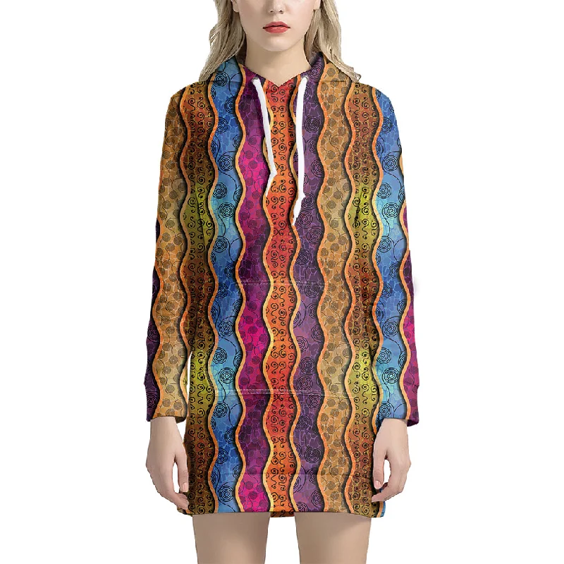 Afro Ethnic Inspired Print Pullover Hoodie Dress