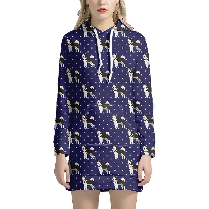 Alaskan Malamute Pattern Print Pullover Hoodie Dress