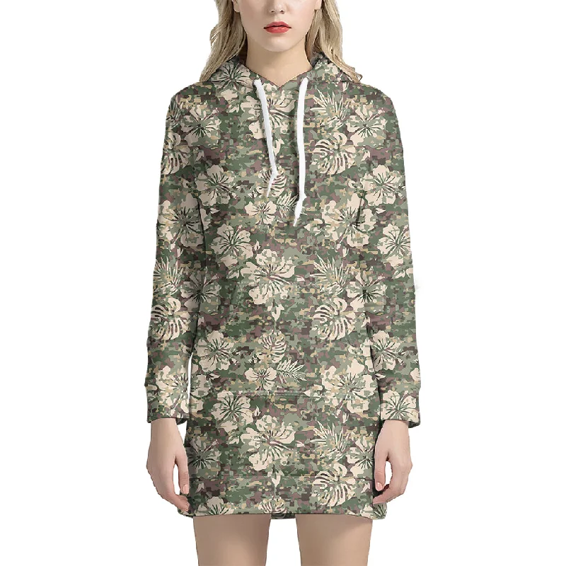 Aloha Hawaiian Camo Flower Pattern Print Pullover Hoodie Dress