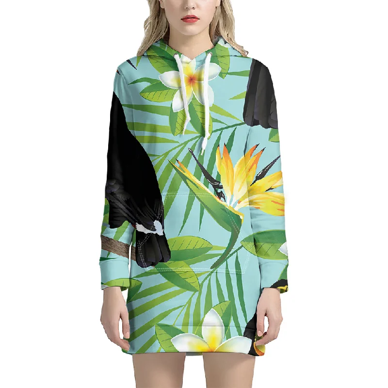 Aloha Keel-Billed Toucan Print Pullover Hoodie Dress