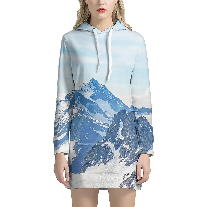 Alps Mountain Print Pullover Hoodie Dress