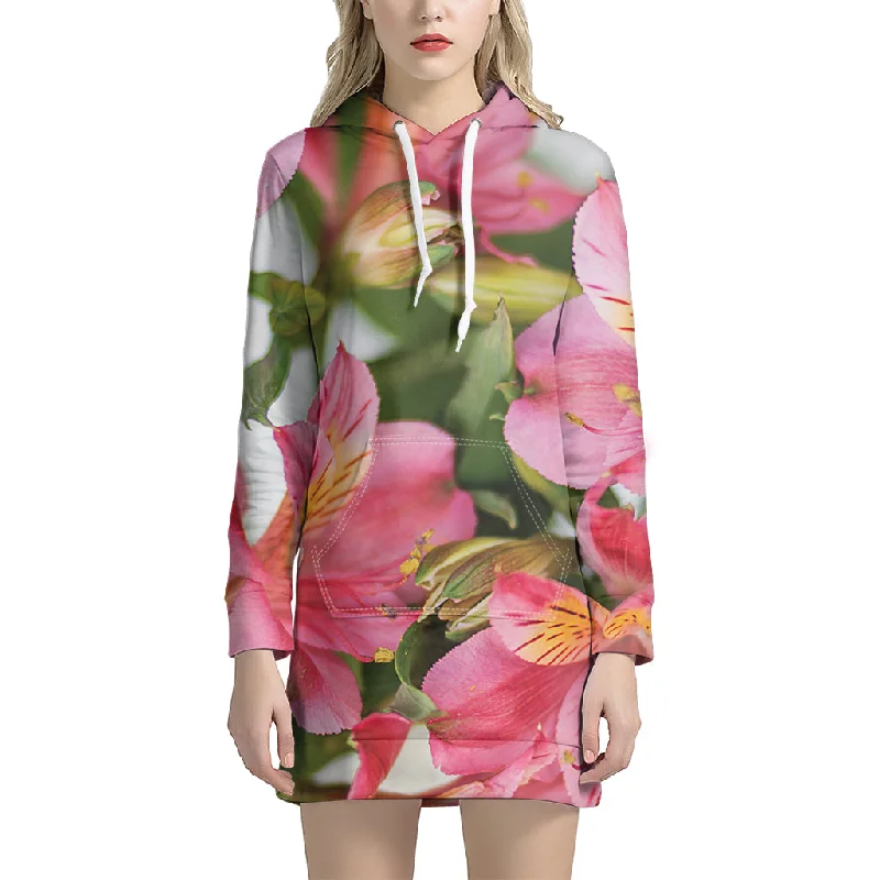Alstroemeria Flower Print Pullover Hoodie Dress