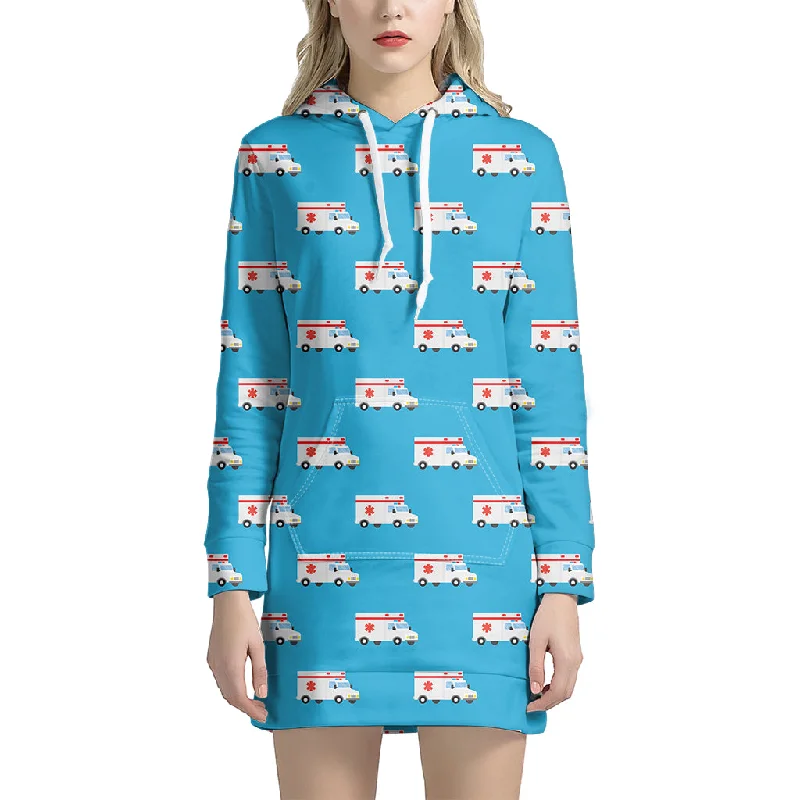 Ambulance Paramedic Car Pattern Print Pullover Hoodie Dress