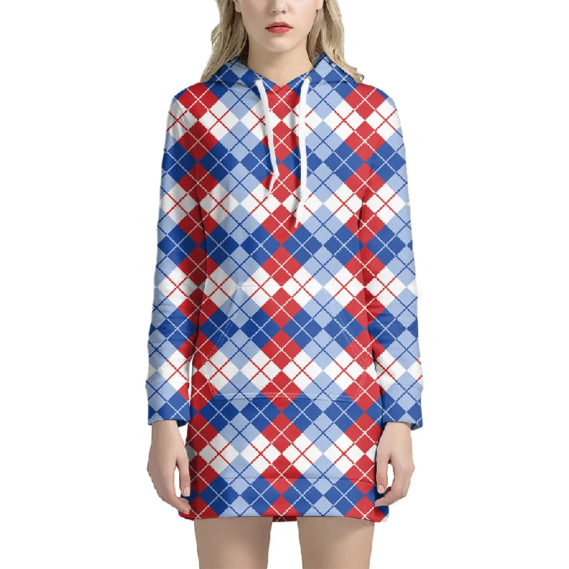 American Argyle Pattern Print Pullover Hoodie Dress