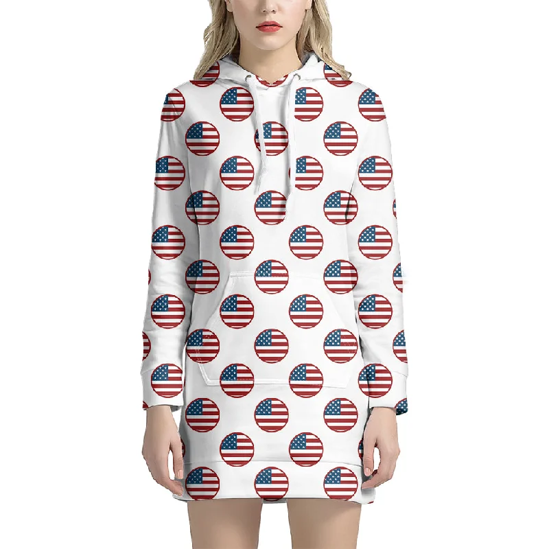 American Circle Flag Pattern Print Pullover Hoodie Dress