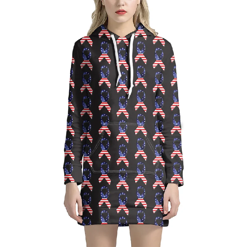 American Flag Ribbon Pattern Print Pullover Hoodie Dress