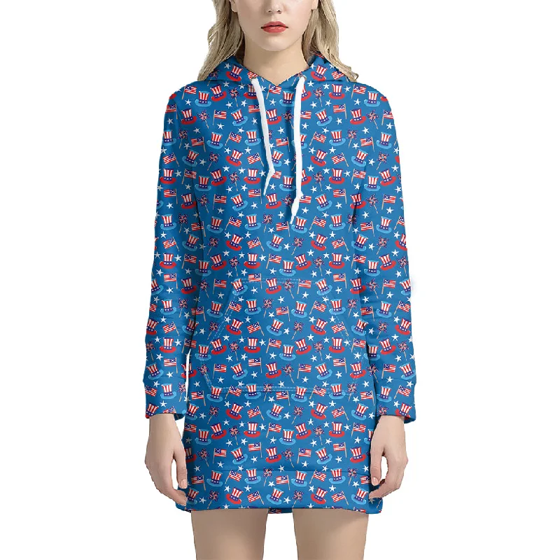 American Independence Day Pattern Print Pullover Hoodie Dress