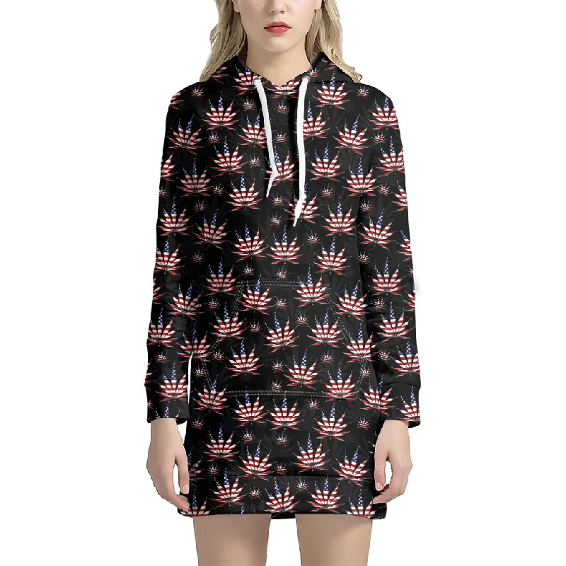American Marijuana Leaf Pattern Print Pullover Hoodie Dress