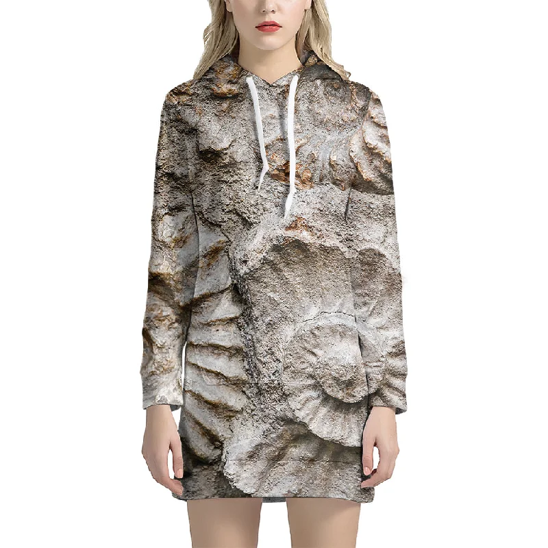 Ammonoidea Fossil Print Pullover Hoodie Dress