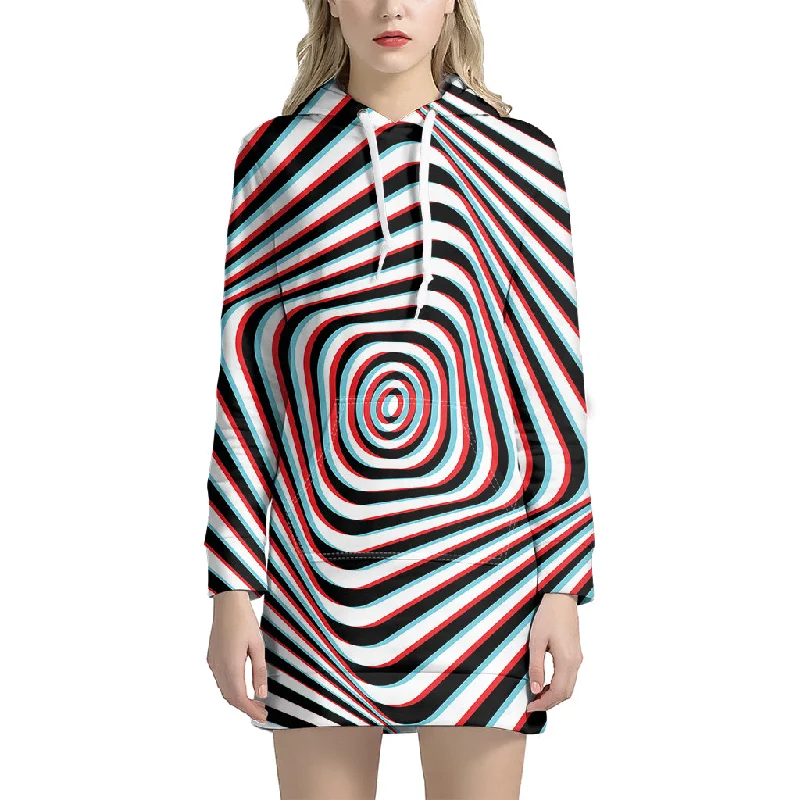 Anaglyph Optical Illusion Print Pullover Hoodie Dress