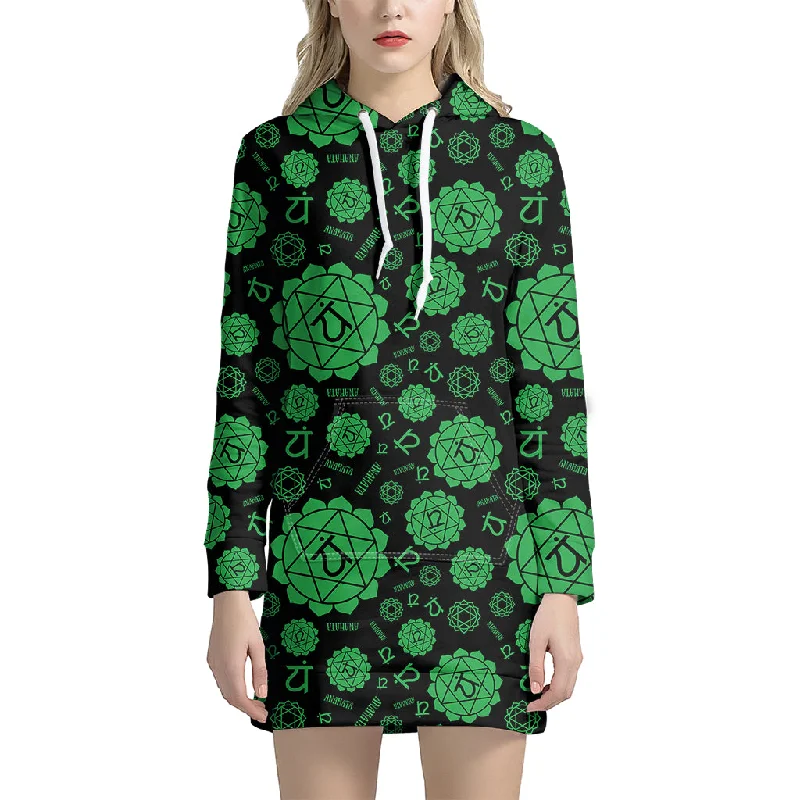 Anahata Chakra Pattern Print Pullover Hoodie Dress