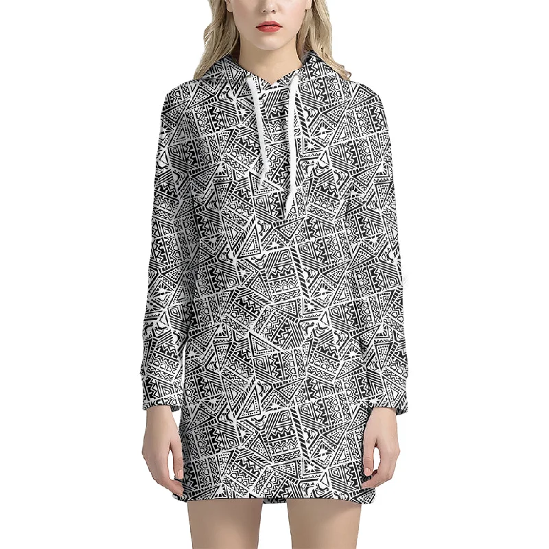 Ancient Aztec Tribal Pattern Print Pullover Hoodie Dress