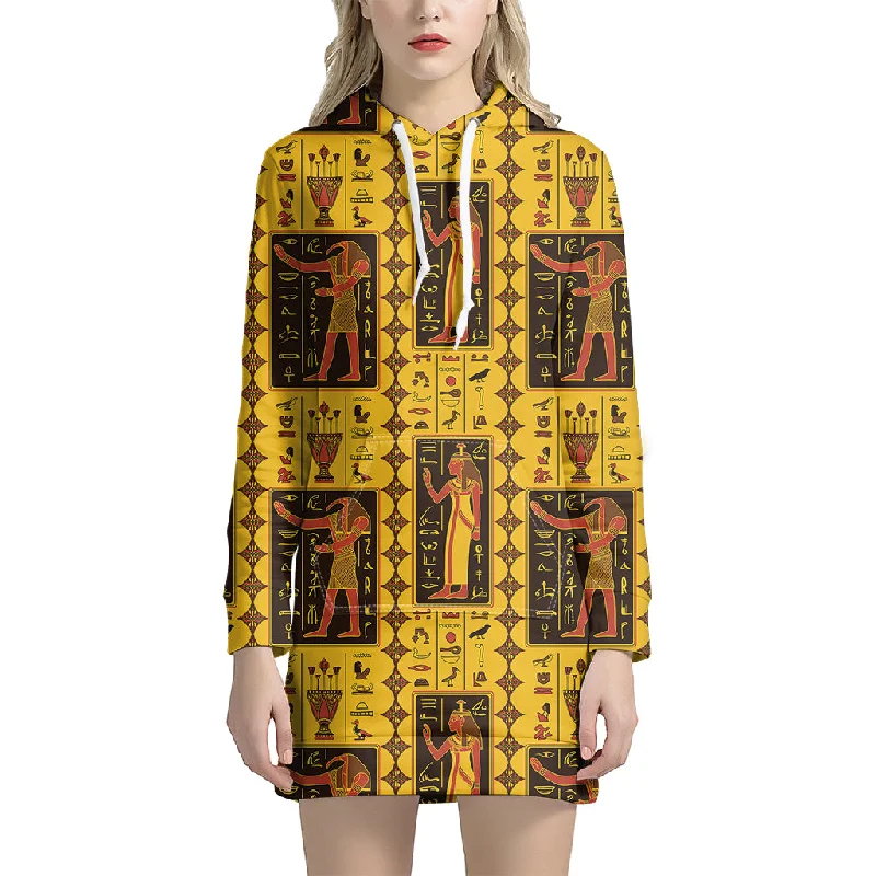 Ancient Egypt Pattern Print Pullover Hoodie Dress
