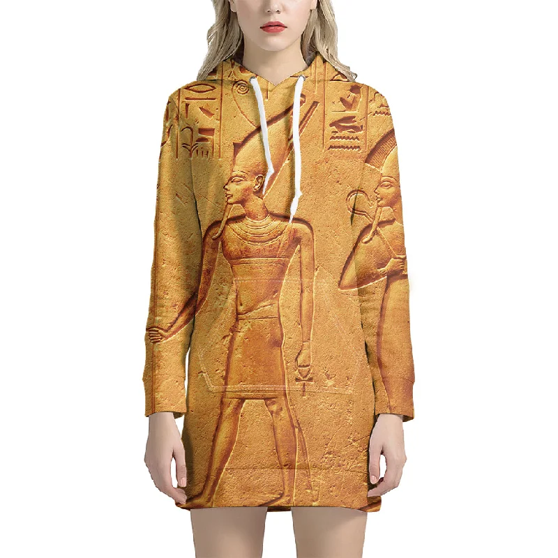Ancient Egyptian Gods Print Pullover Hoodie Dress