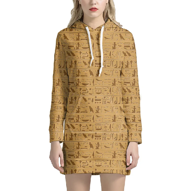 Ancient Egyptian Hieroglyphs Print Pullover Hoodie Dress