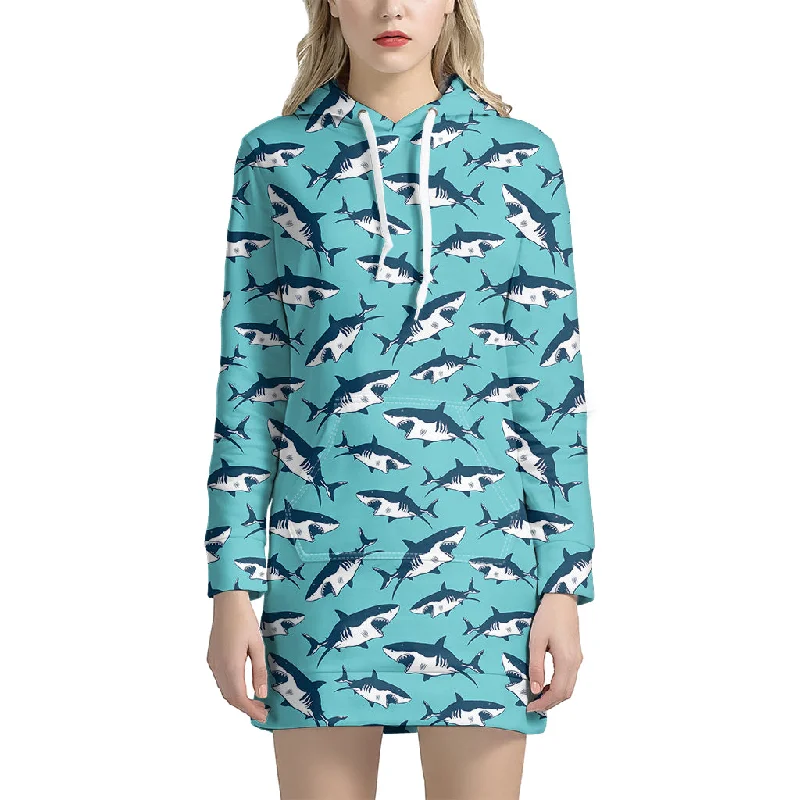 Angry Shark Pattern Print Pullover Hoodie Dress