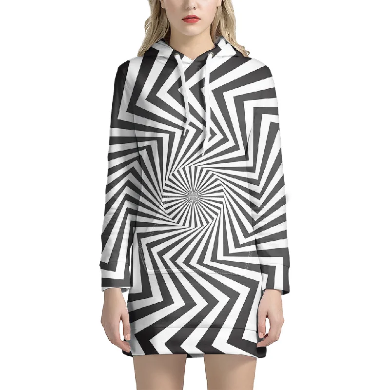 Angular Swirl Motion Illusion Print Pullover Hoodie Dress