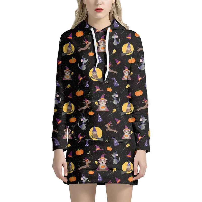 Animal Wizard Pattern Print Pullover Hoodie Dress