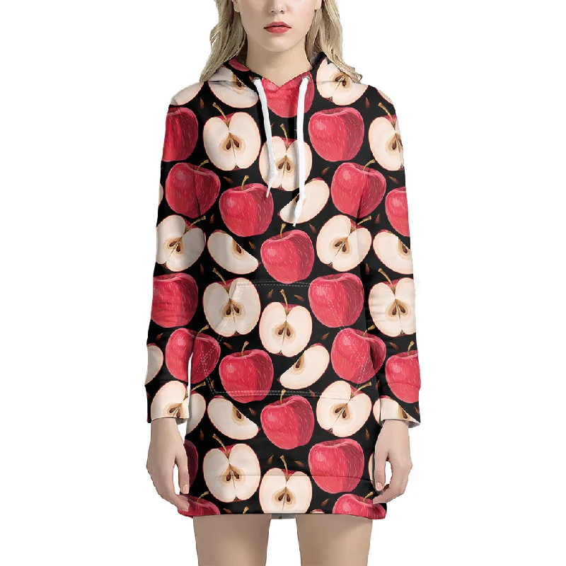 Apple Pattern Print Pullover Hoodie Dress