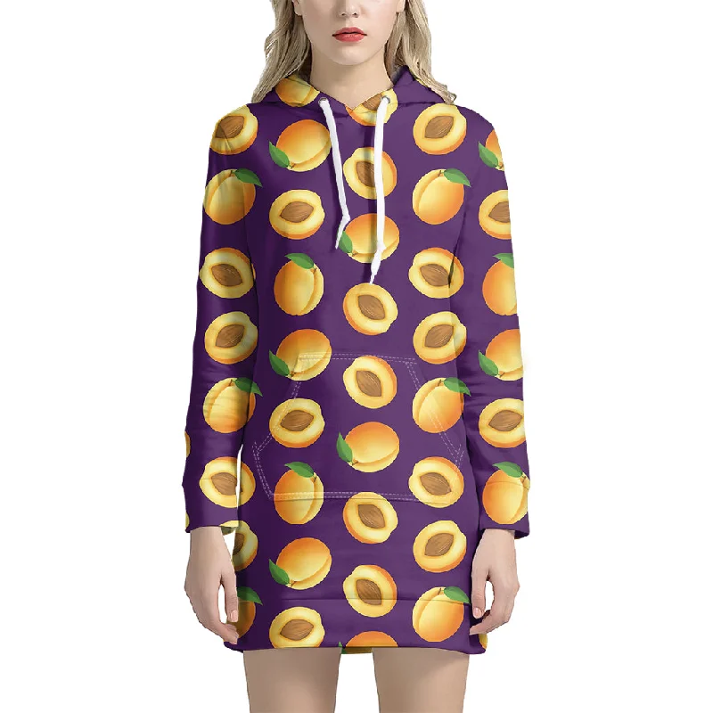 Apricot Fruit Pattern Print Pullover Hoodie Dress