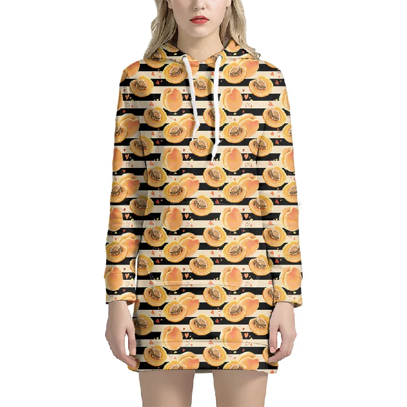 Apricot Fruit Striped Pattern Print Pullover Hoodie Dress